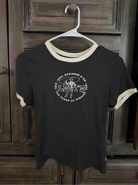 Levi's Black Tee with Cream Ringer Trim and Center Logo